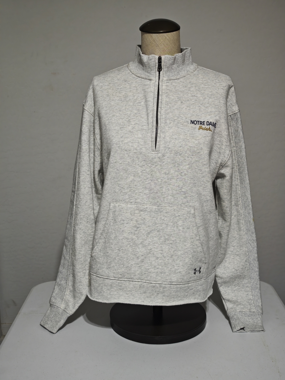 Under Armour Light Heather Gray Notre Dame Irish Quarter-Zip Pullover Size Small